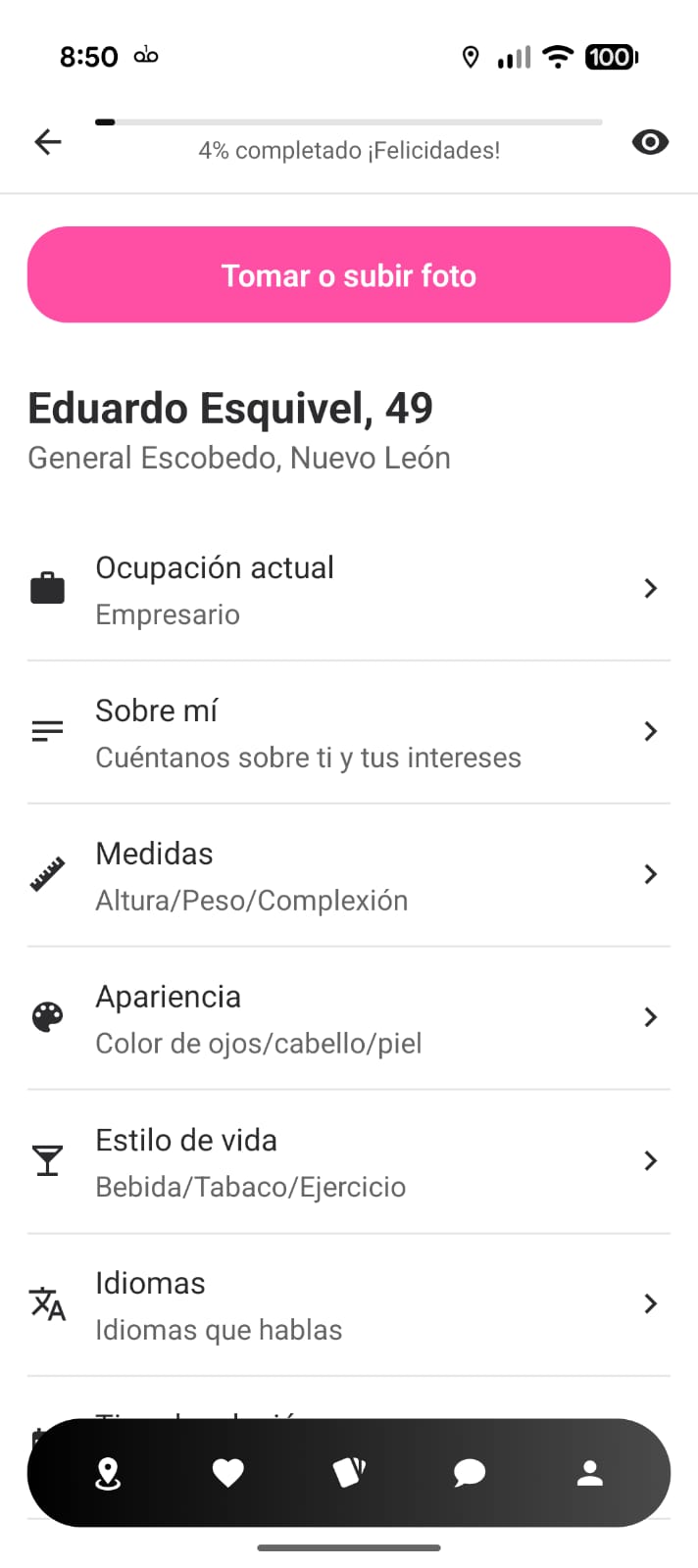 Completar perfil - Información personal