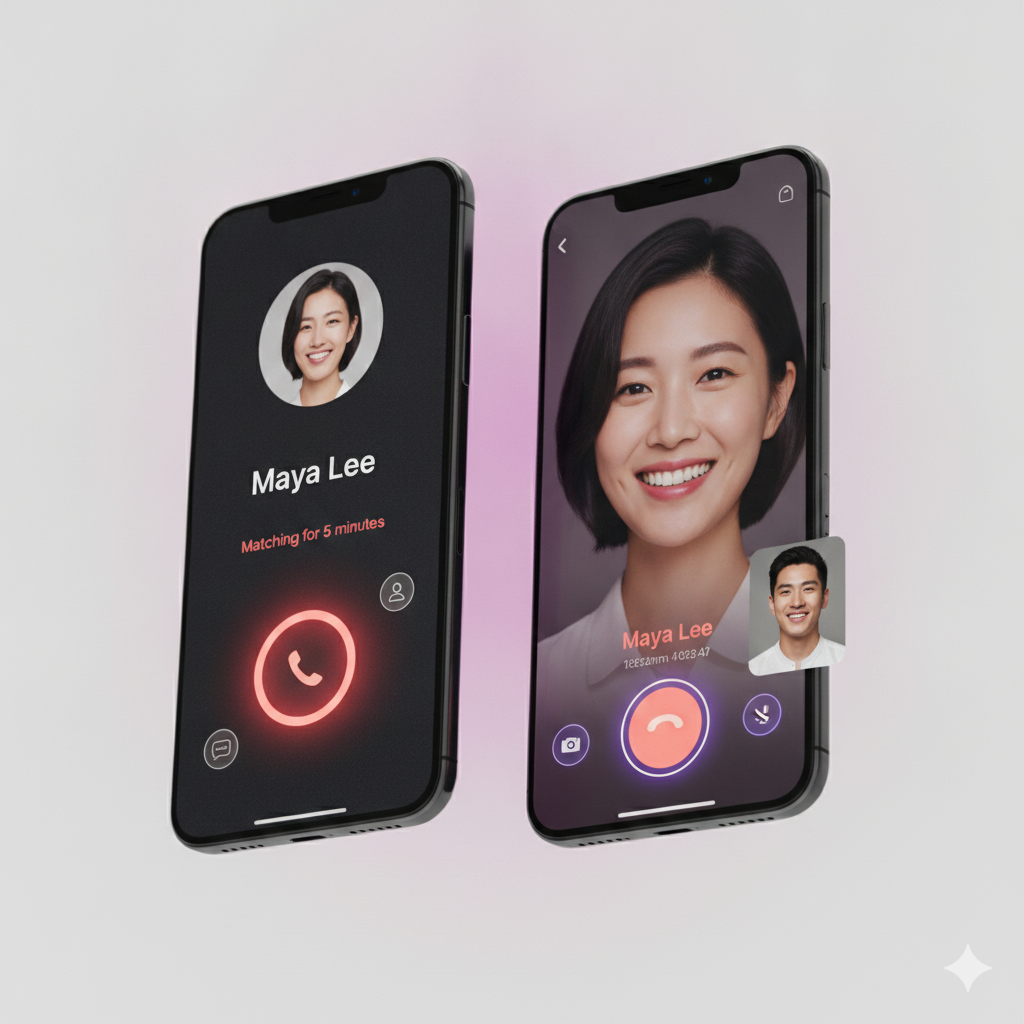 Interfaz de videollamada en SugarFy: pantalla de llamada entrante y videollamada activa entre dos usuarios verificados en México